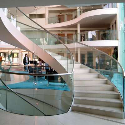 Curved Helical Staircase with Frameless Glass Railing Stainless Steel Balustrade