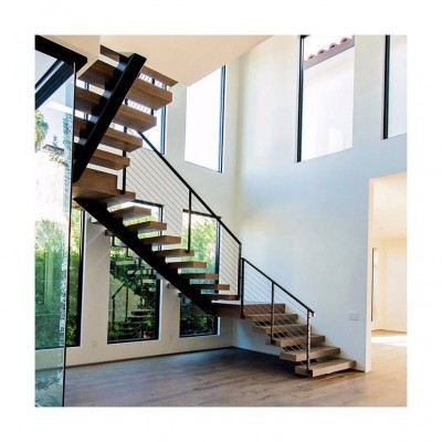 Mono Stringer Straight Stairs Indoor Solid Wood Steps Staircase Design